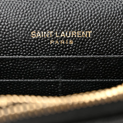 Saint Laurent Grain De Poudre Matelasse Chevron Monogram Envelope Chain Wallet Black 5 of 11