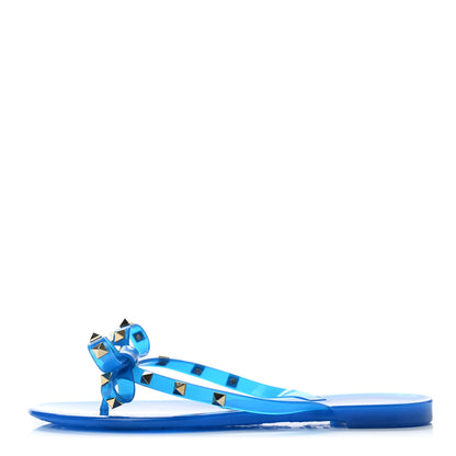 Valentino Garavani PVC Jelly Rockstud Bow Thong Sandals 40 Blue Fluo 1 of 7