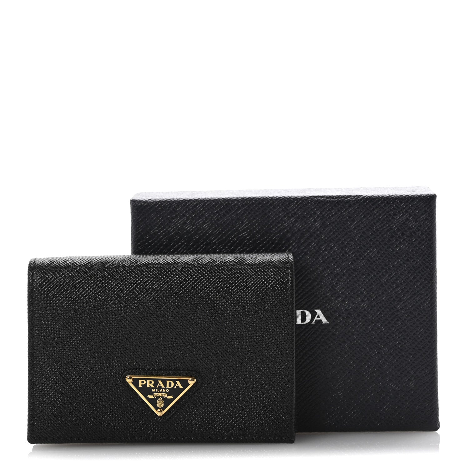 Prada Saffiano Triangle Bi-Fold Compact Wallet Black 9 of 9