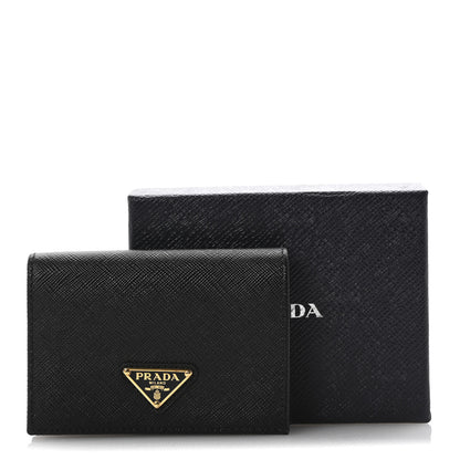 Prada Saffiano Triangle Bi-Fold Compact Wallet Black 9 of 9