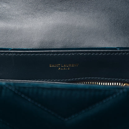 Saint Laurent Velvet Y Quilted Monogram Toy Loulou Chain Satchel Dark Ottanio 5 of 10