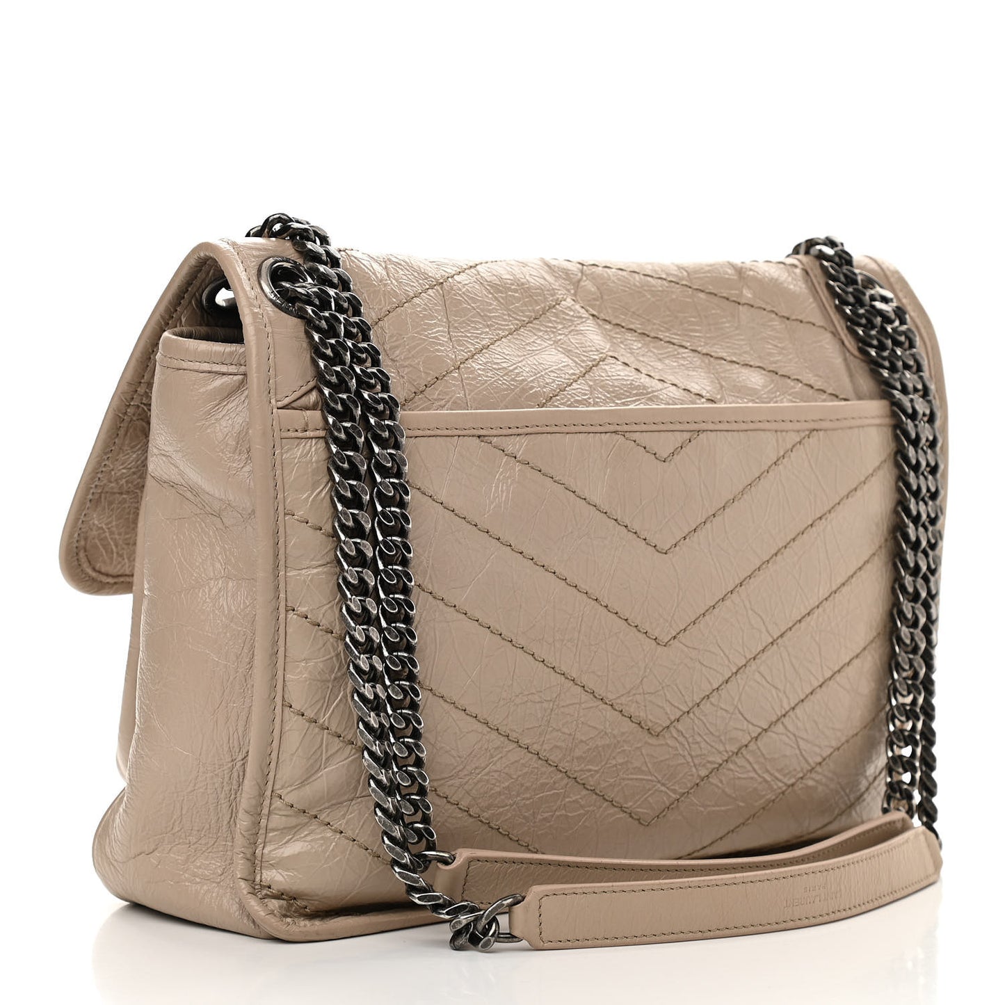Crinkled Calfskin Matelasse Monogram Medium Niki Chain Satchel Light Natural