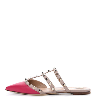 Valentino Garavani Calfskin Rockstud Flat Cage Mules 38 Fuxia Poudre 1 of 8