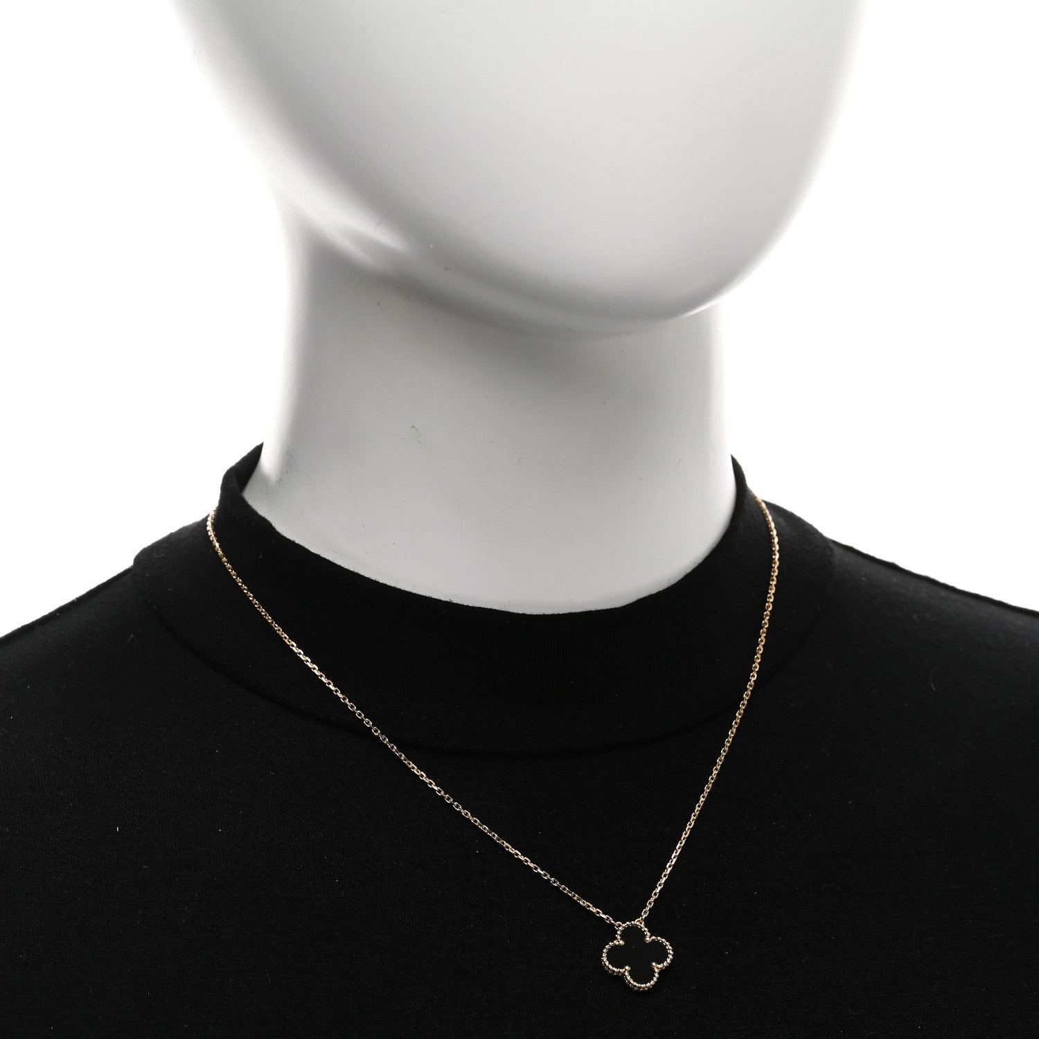 Van Cleef & Arpels 18K Yellow Gold Black Onyx Vintage Alhambra Pendant Necklace 2 of 5