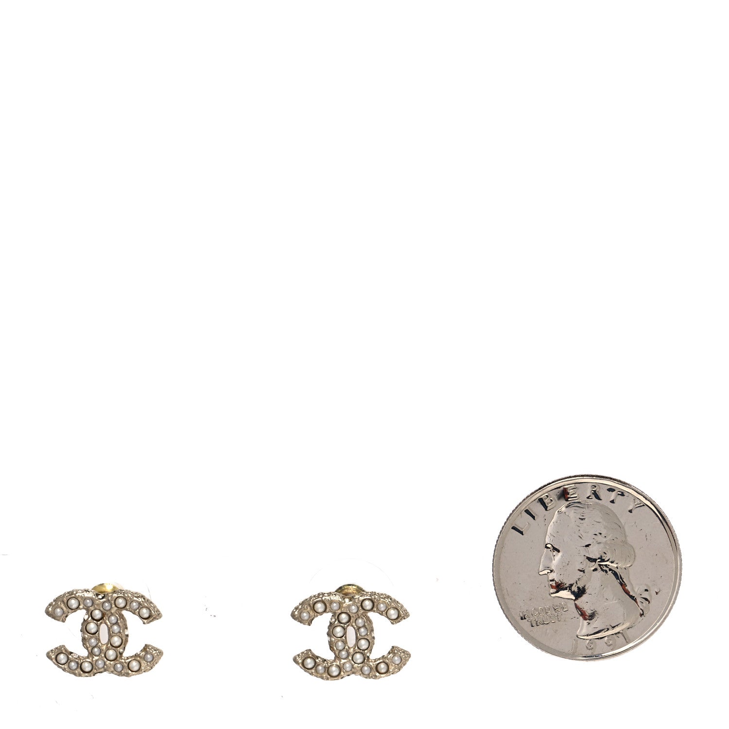 Chanel Pearl Crystal CC Earrings Light Gold 2 of 4