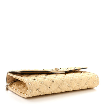 Valentino Garavani Raffia Lambskin Rockstud Spike Wallet on Chain Naturale 4 of 9