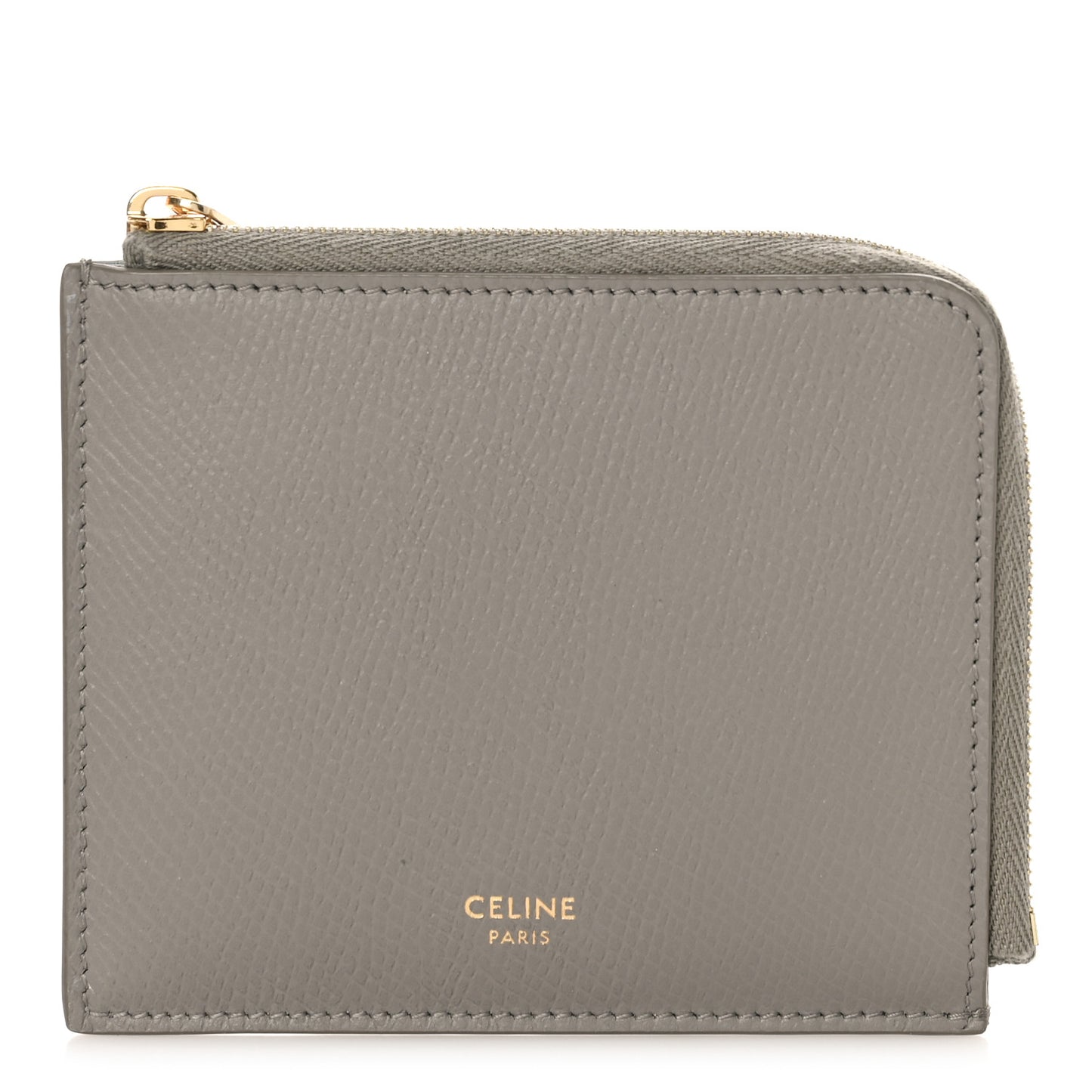 Drummed Calfskin Medium Half Zip Multifunction Wallet Coin Purse Taupe