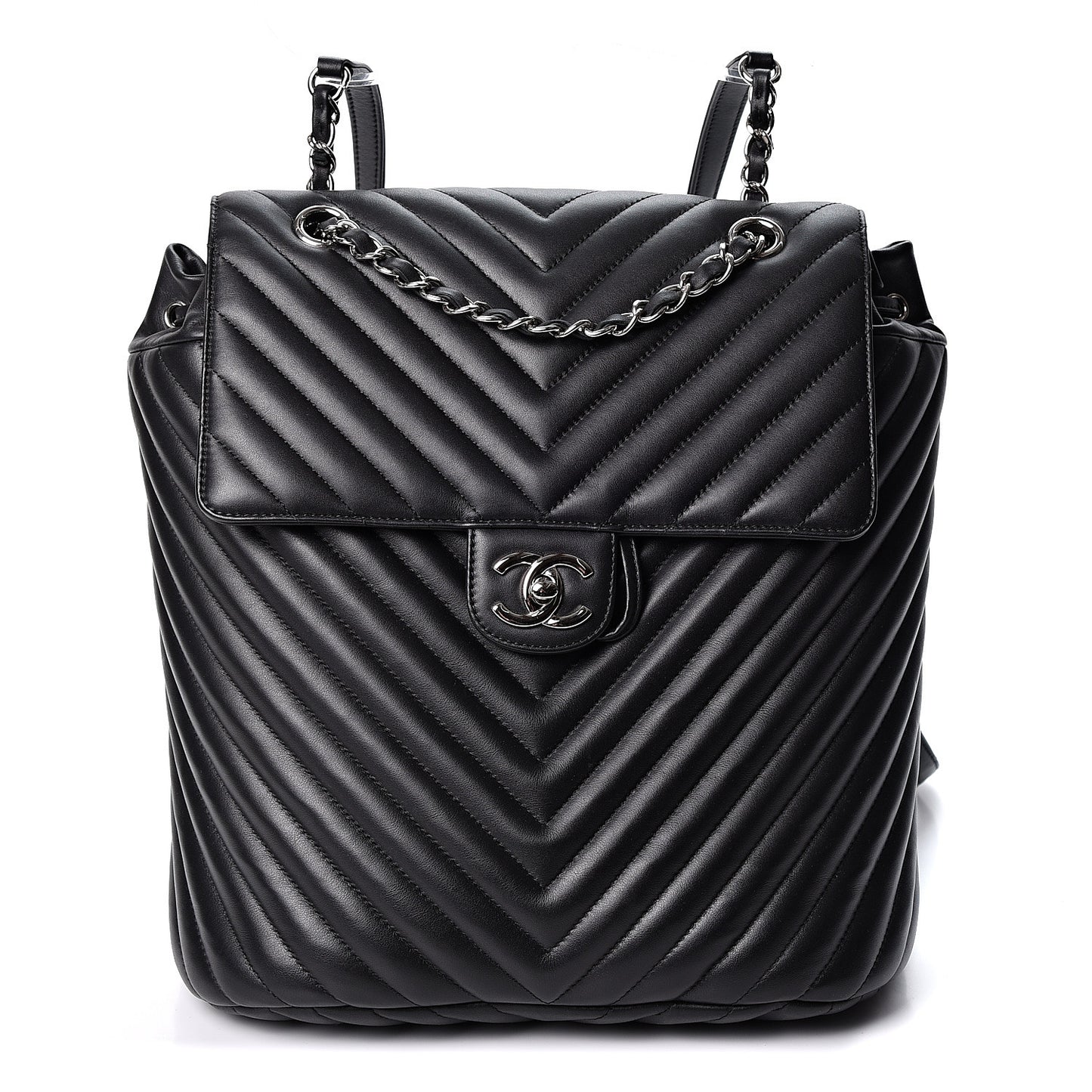 Calfskin Chevron Quilted Large Urban Spirit Backpack Black