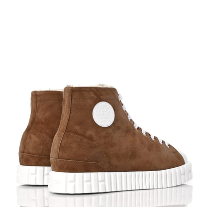 Hermes Woolskin Calfskin Womens Climb Sneakers 37 Brun Fume 4 of 7