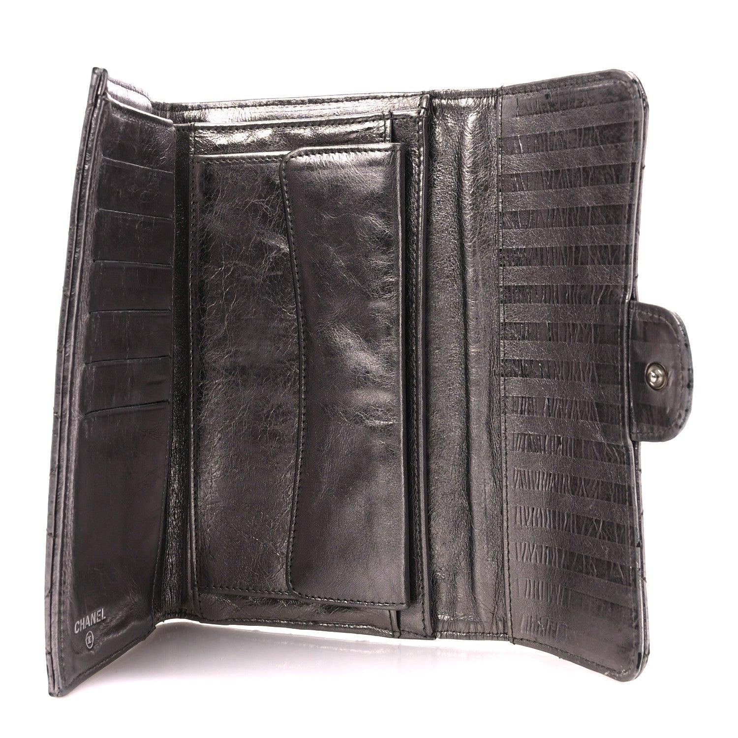 Chanel Metallic Calfskin Striped Quilted Reissue Flap Wallet Dark Silver 7 of 13