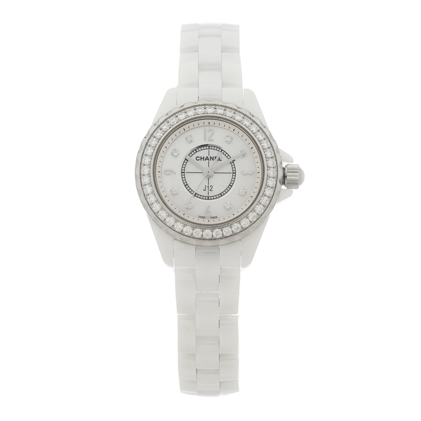 Stainless Steel Ceramic Diamond Bezel 29mm J12 Quartz Watch White