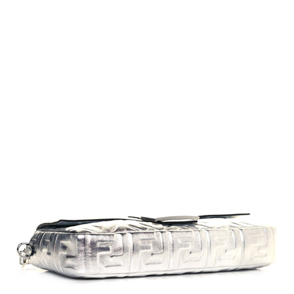 Fendi Vitello Catalan Mirror FF 1974 Embossed Large Baguette Argento 7 of 15