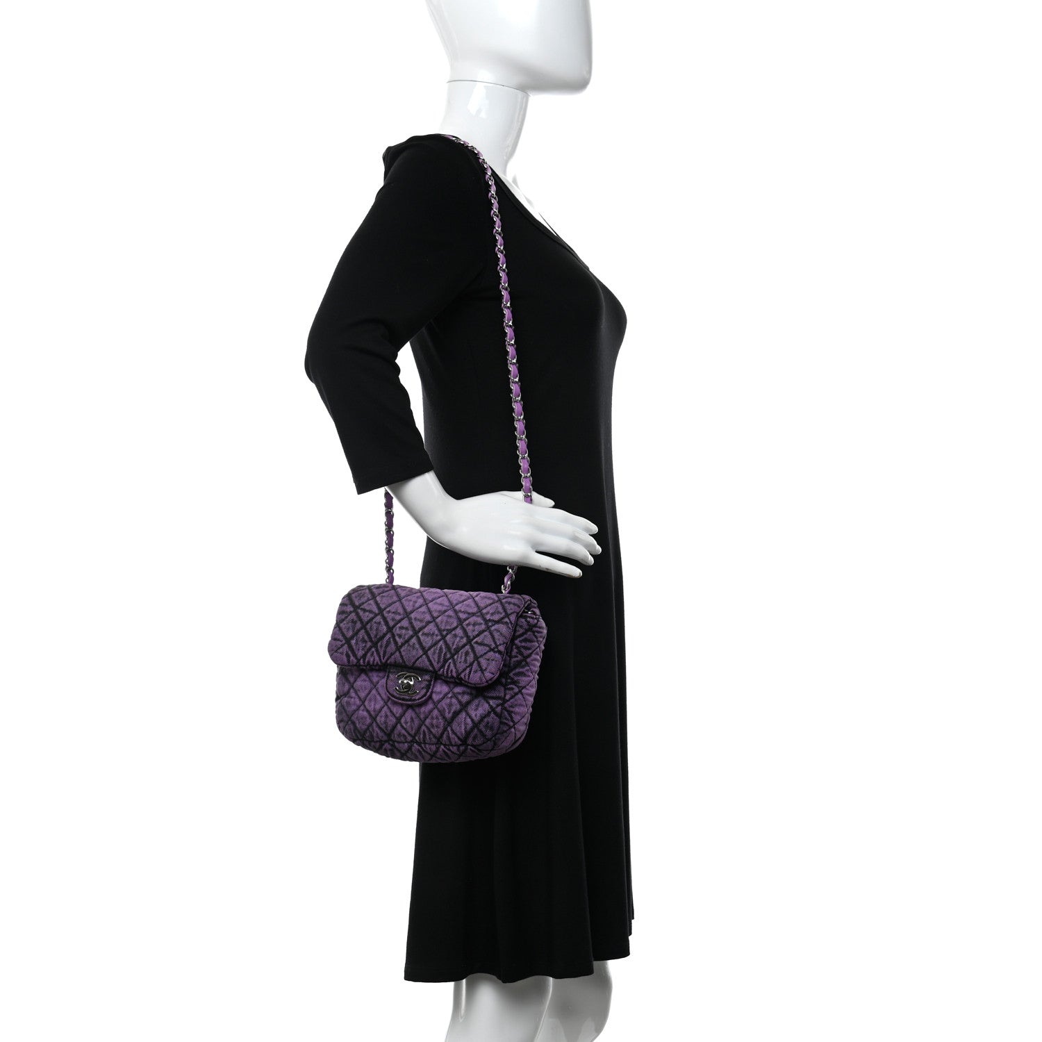 Chanel Washed Denim Quilted Small Denimpression Flap Violet Purple Black 2 of 10