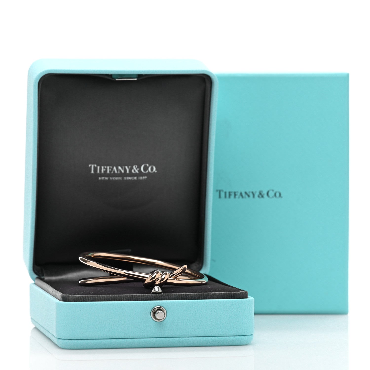 Tiffany 18K Rose Gold Double Row Knot Hinged Bangle Bracelet 4 of 4