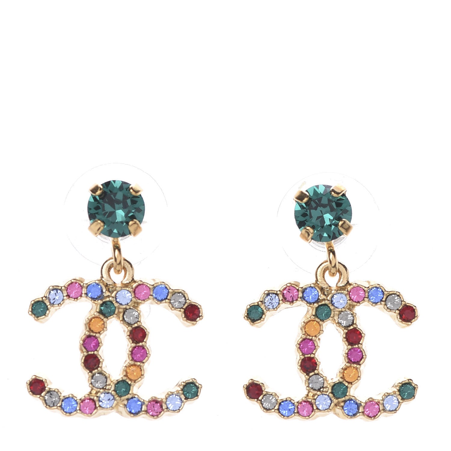 Chanel Crystal Over The Rainbow CC Drop Earrings Gold Multicolor 1 of 4