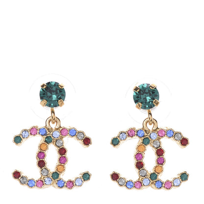 Chanel Crystal Over The Rainbow CC Drop Earrings Gold Multicolor 1 of 4