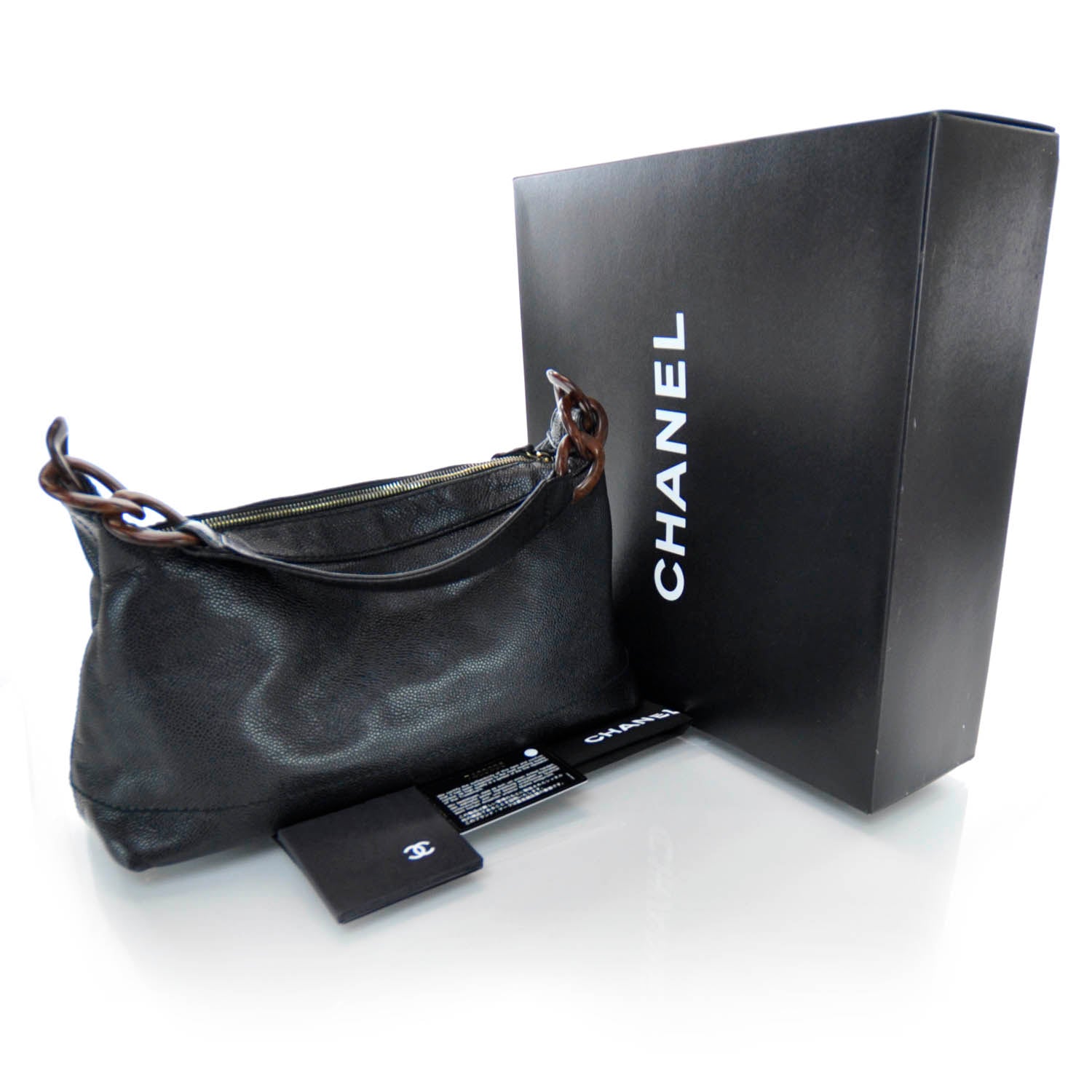 Chanel Caviar CC Wood Chain Hobo Black 3 of 9