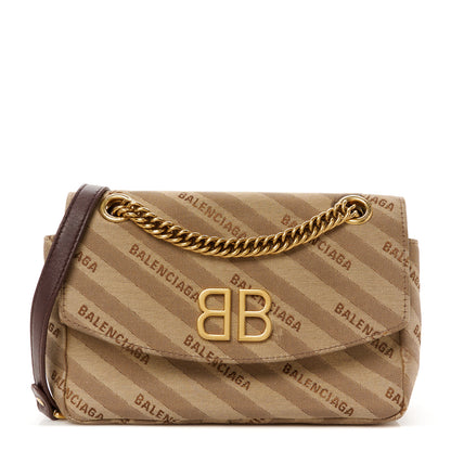 Balenciaga Jacquard Logo Matelasse S BB Round Shoulder Bag Beige Brown 1 of 10