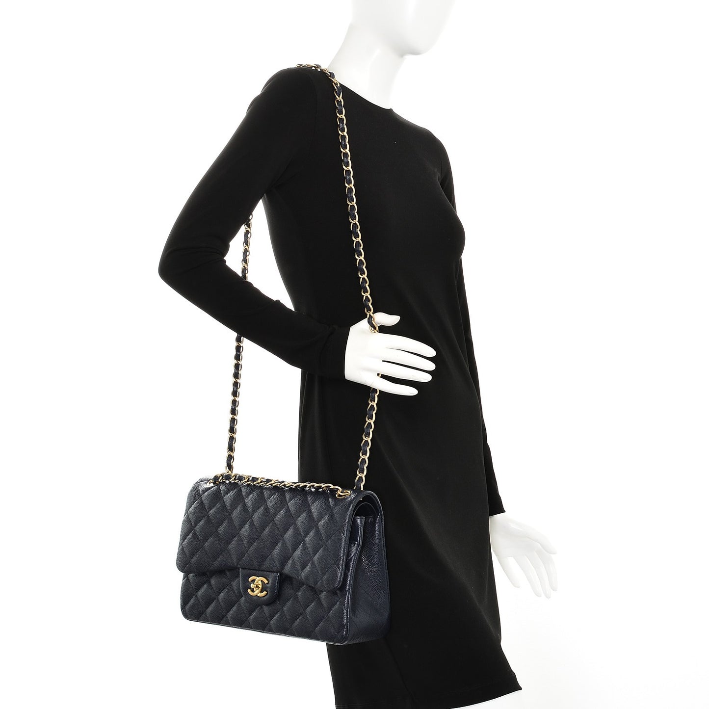 Caviar Quilted Jumbo Double Flap Navy
