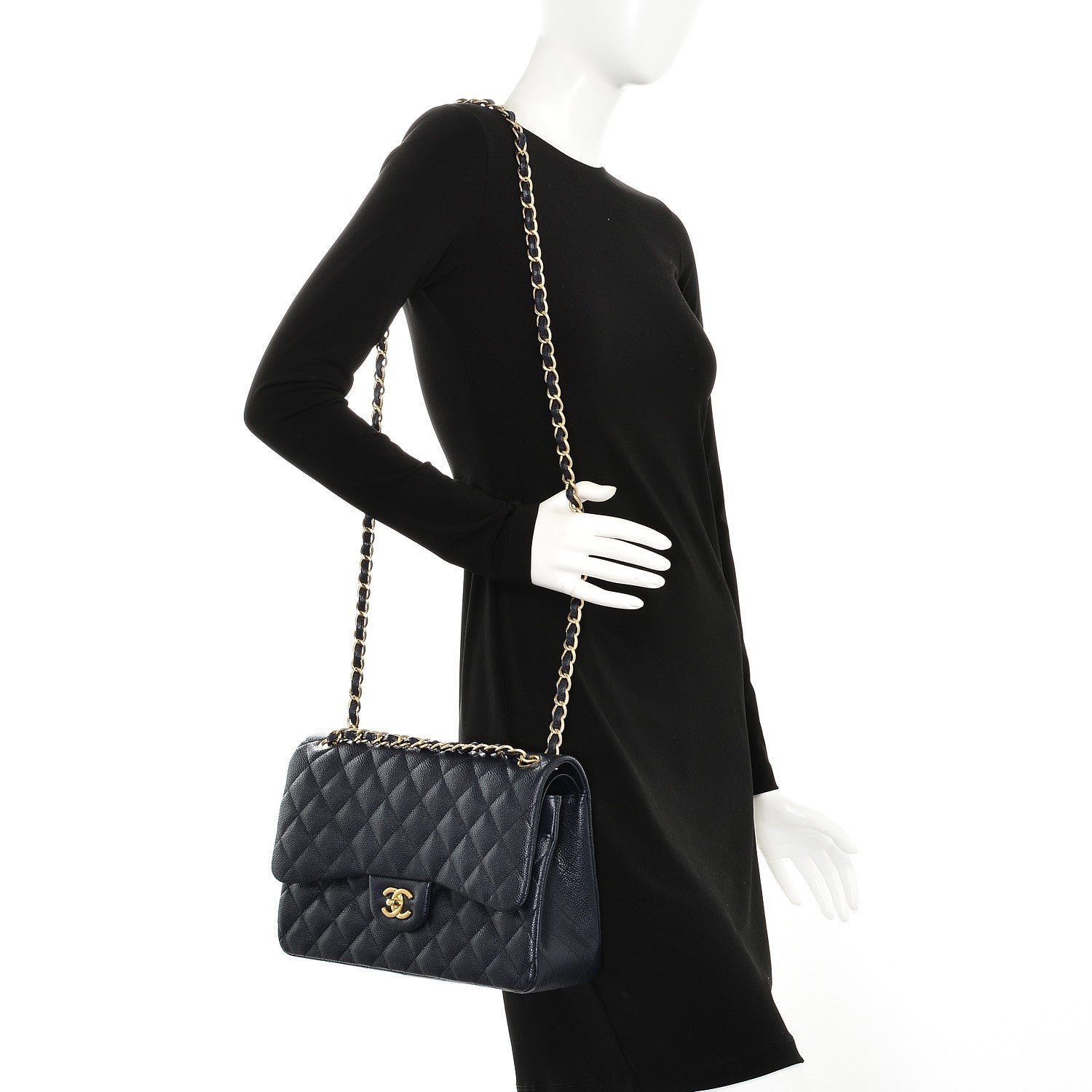 Chanel Caviar Quilted Jumbo Double Flap Navy 2 of 7