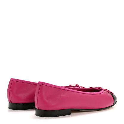 Chanel Calfskin Cap Toe CC Ballerina Flats 37.5 Fuchsia Black 5 of 10