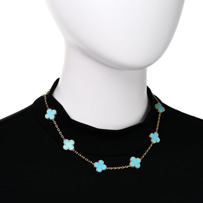Van Cleef & Arpels 18K Yellow Gold Turquoise 10 Motifs Vintage Alhambra Necklace 3 of 11