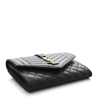 Saint Laurent Grain De Poudre Textured Mixed Matelasse Triquilt Small Monogram Envelope Wallet Black 4 of 8