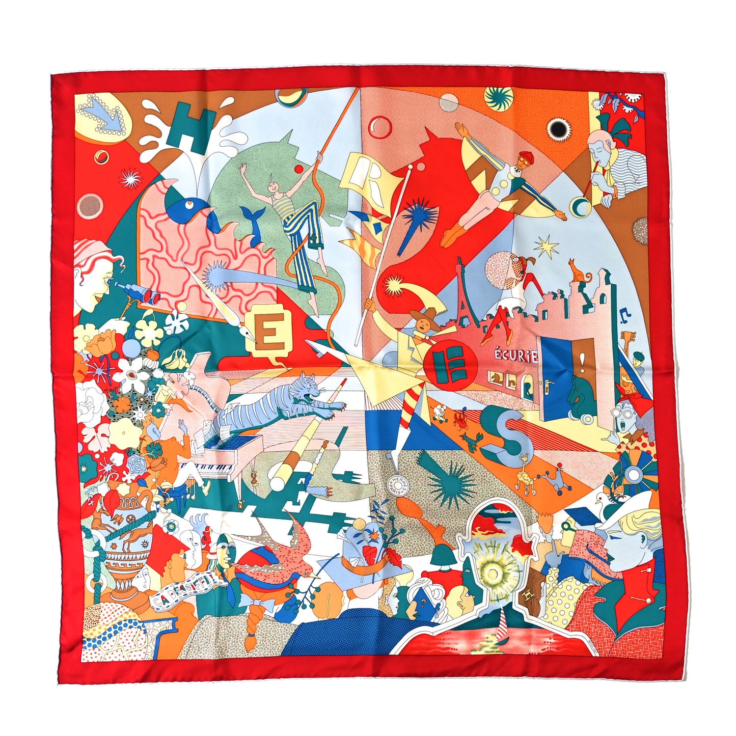 Silk Ca Decoiffe! Scarf 90 Rouge Turquoise Jaune