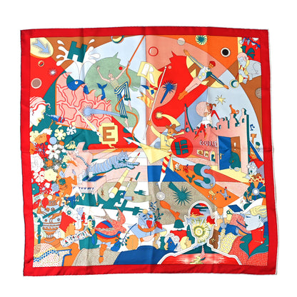Hermes Silk Ca Decoiffe! Scarf 90 Rouge Turquoise Jaune 1 of 3