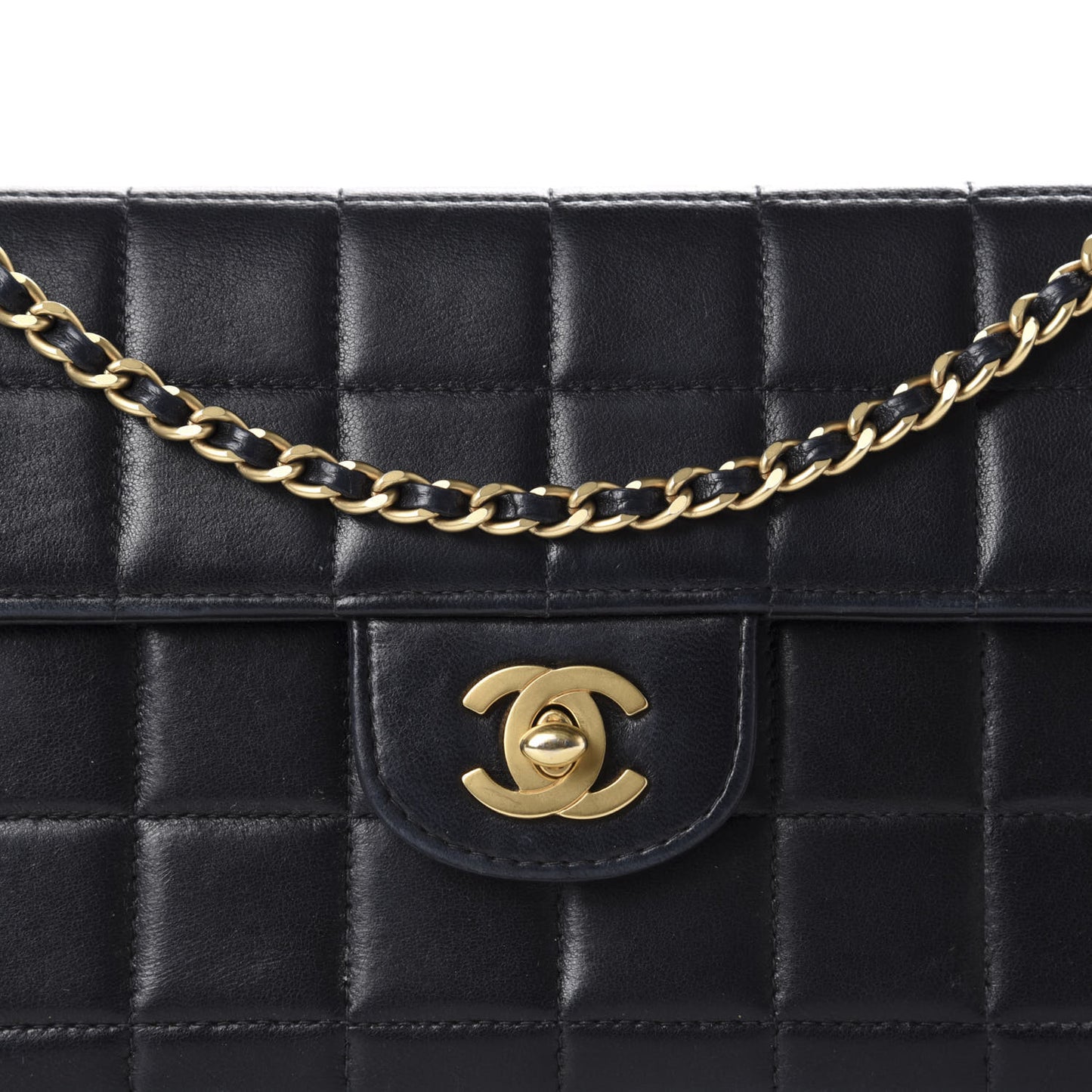 Lambskin East West Chocolate Bar Flap Black