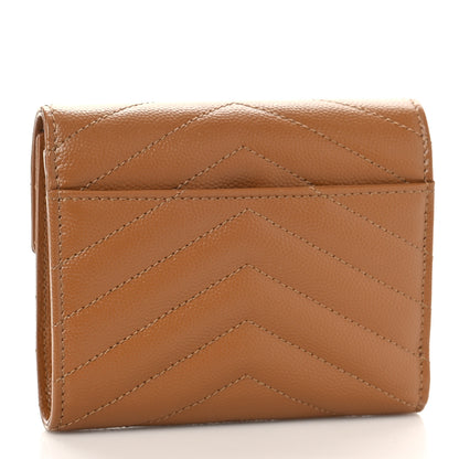 Saint Laurent Grain De Poudre Matelasse Chevron Monogram Compact Tri Fold Wallet Natural Dark 3 of 9
