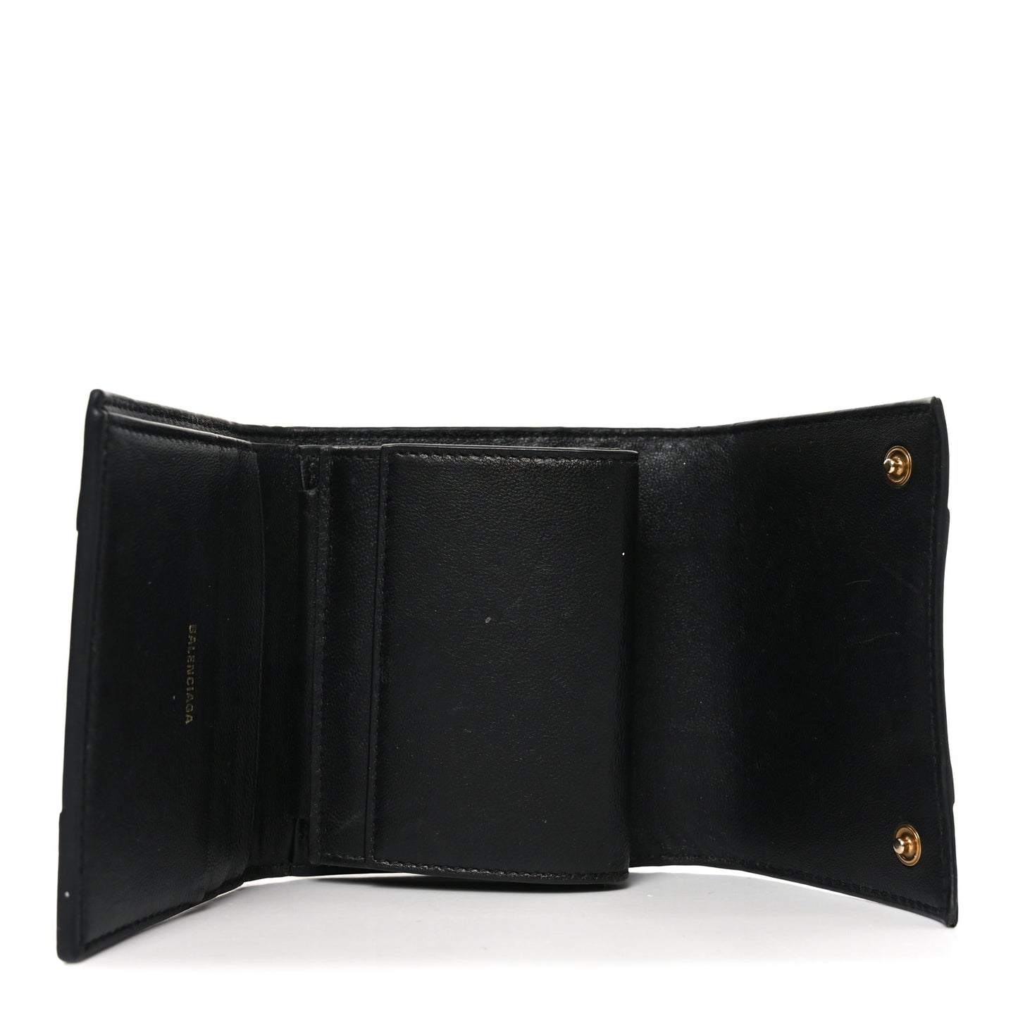 Shiny Box Calfskin Hourglass Compact Wallet Black
