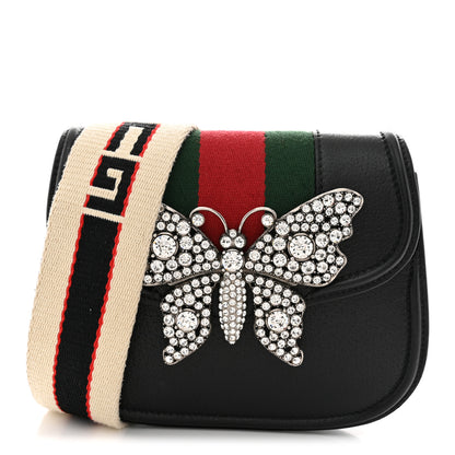Gucci Calfskin Web Crystal Butterfly Stripe Small Totem Shoulder Bag Black 1 of 11