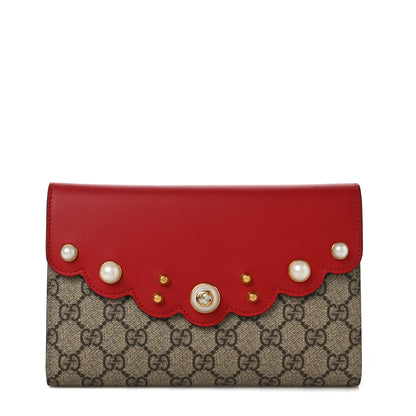 Gucci GG Supreme Monogram Mini Peony Pearly Clutch Red 1 of 6