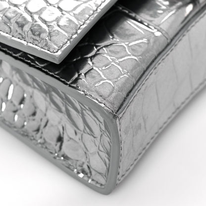 Balenciaga Metallic Calfskin Crocodile Embossed Hourglass Chain Bag Silver 8 of 13