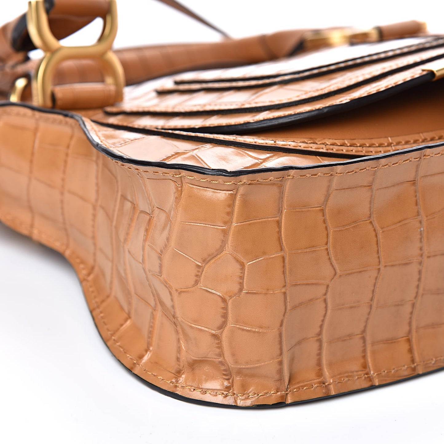 Calfskin Crocodile Embossed Small Marcie Satchel Autumnal Brown