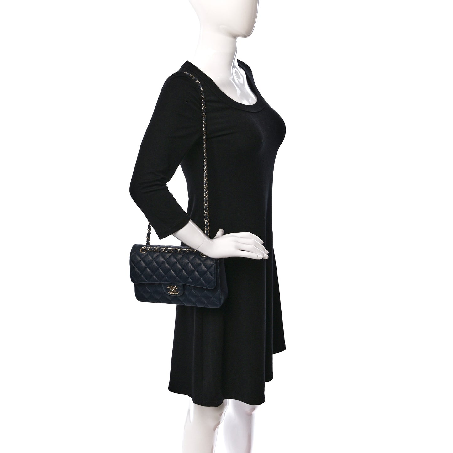 Caviar Quilted Small Double Flap Navy