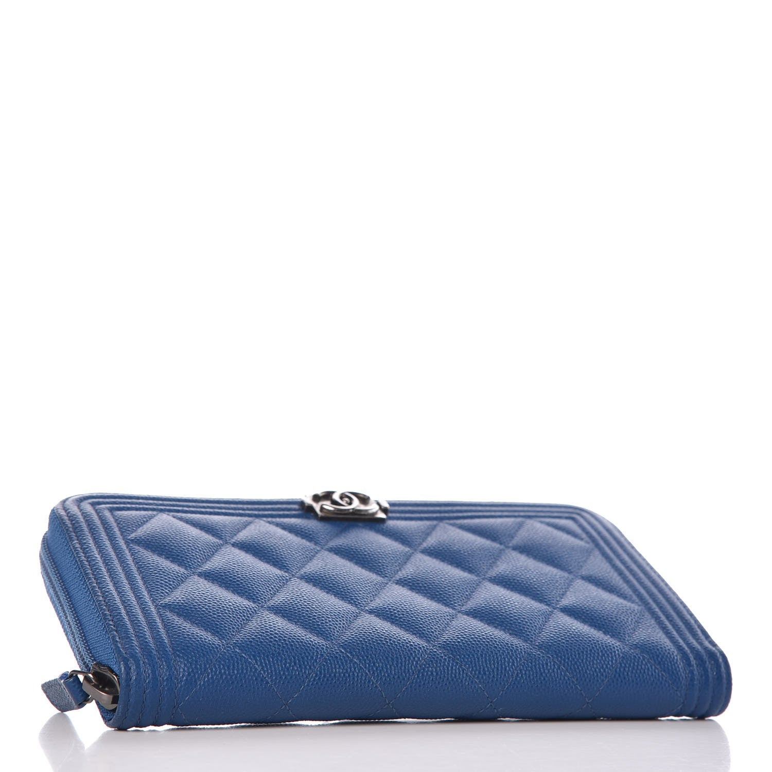 Chanel Caviar Large Zip Around Boy Wallet Blue 4 of 9