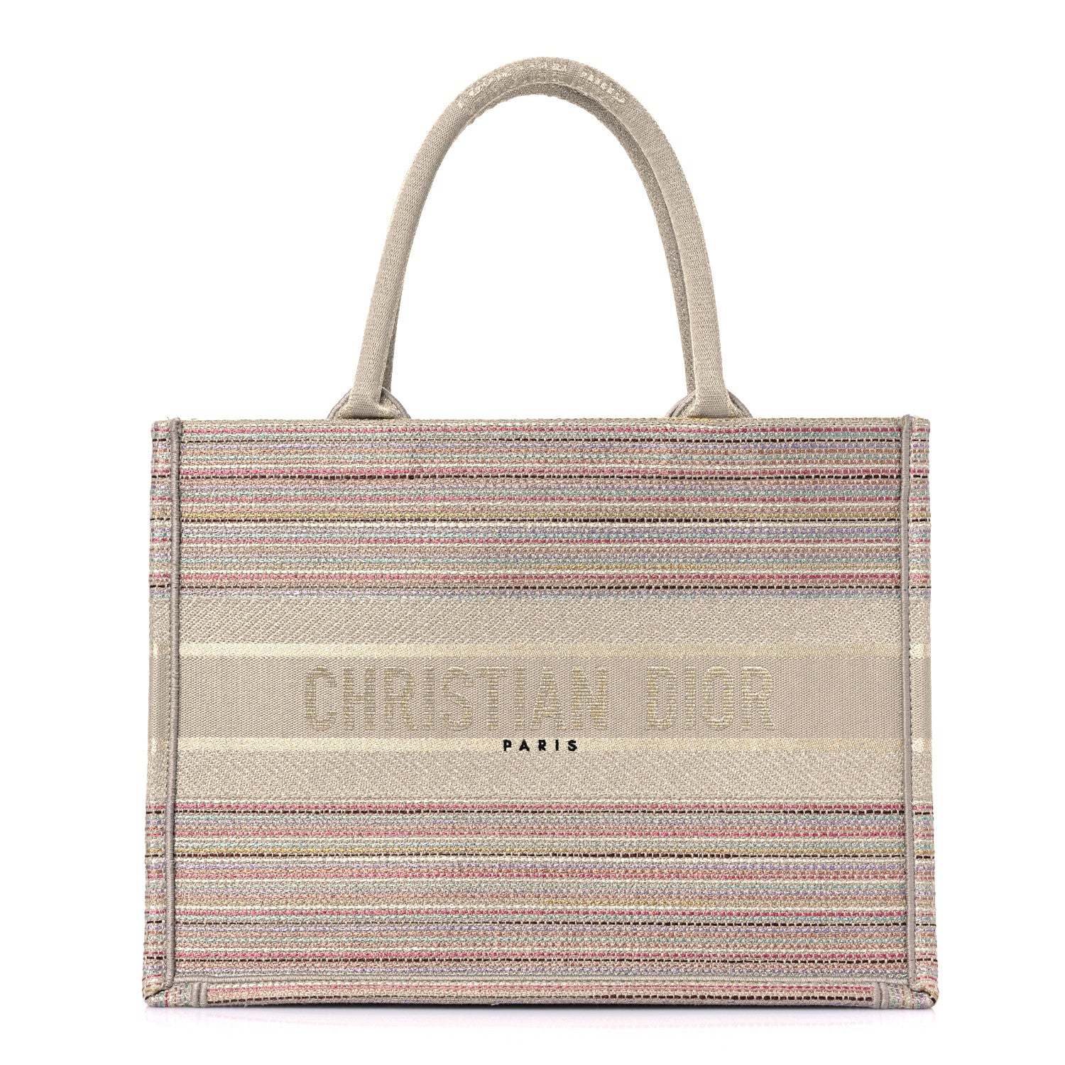 Christian Dior Canvas Embroidered Medium Stripes Book Tote Beige Multicolor 1 of 10