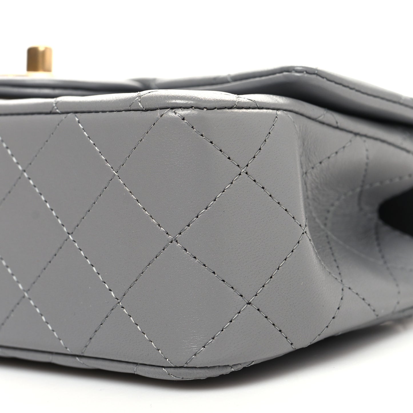 Lambskin Metal Quilted Mini Top Handle Rectangular Flap Grey