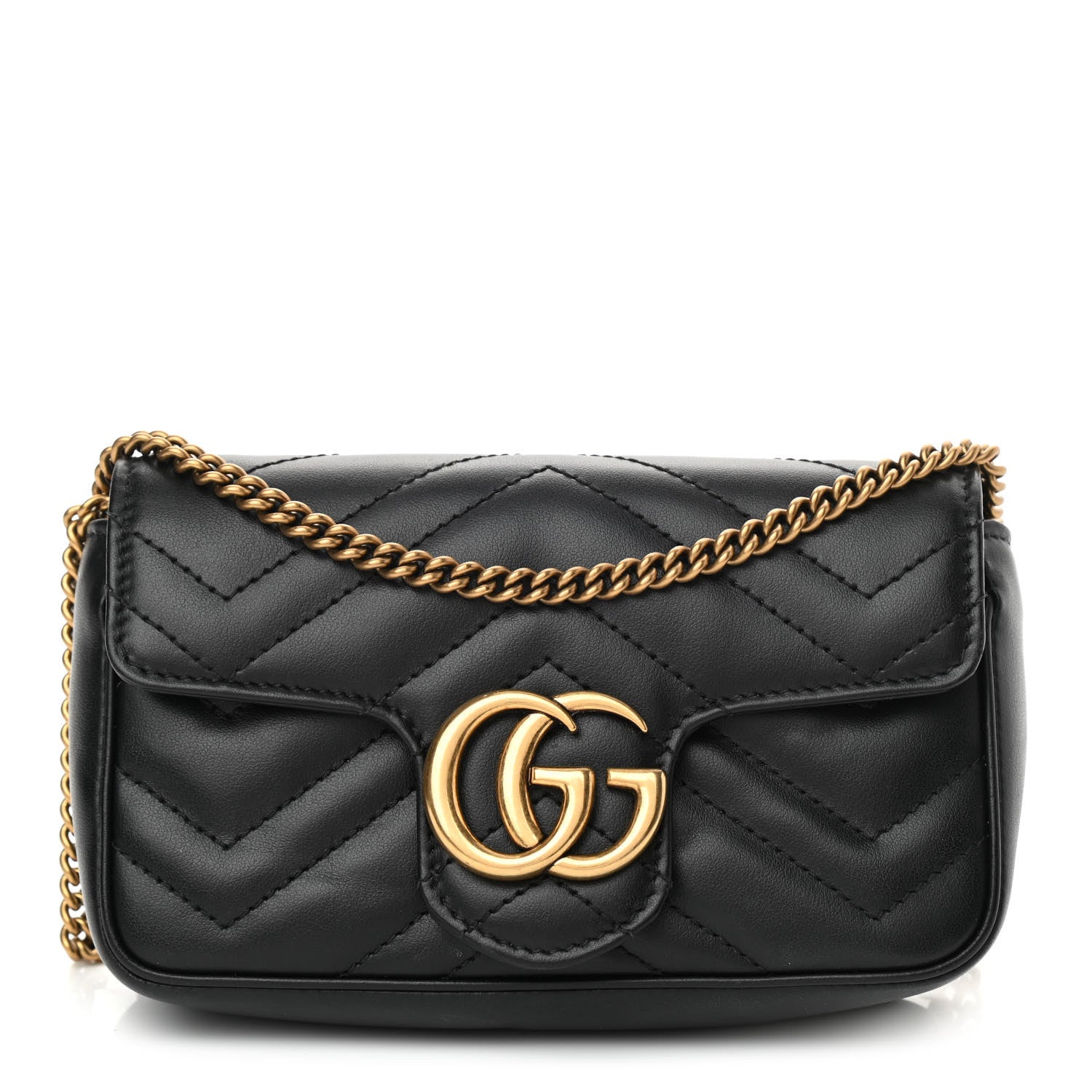 Gucci Calfskin Matelasse Super Mini GG Marmont Shoulder Bag Black 1 of 11