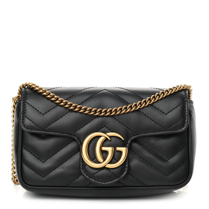 Gucci Calfskin Matelasse Super Mini GG Marmont Shoulder Bag Black 1 of 11