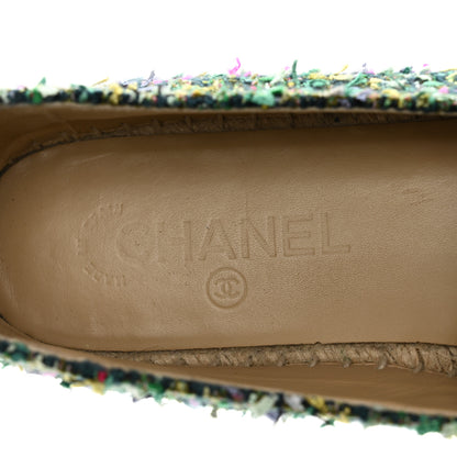 Chanel Tweed Grosgrain CC Espadrilles 40 Green Pink Yellow Black 7 of 9
