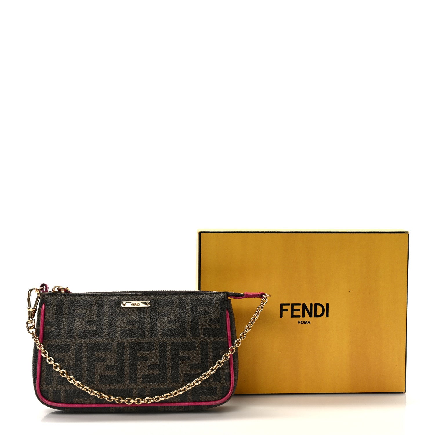 Fendi Zucca Spalmati Vitello Elite Pochette Tobacco Ciclamino 14 of 14