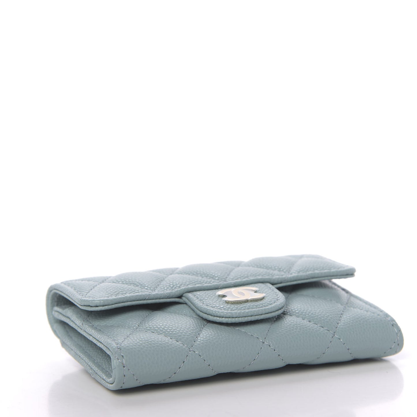 Caviar Quilted Flap Card Holder Wallet Light Blue