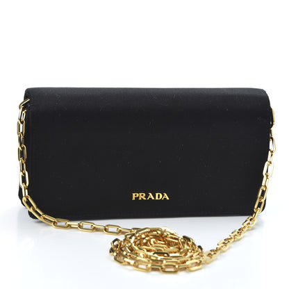 Prada Satin Crystal Chain Wallet Black 2 of 8