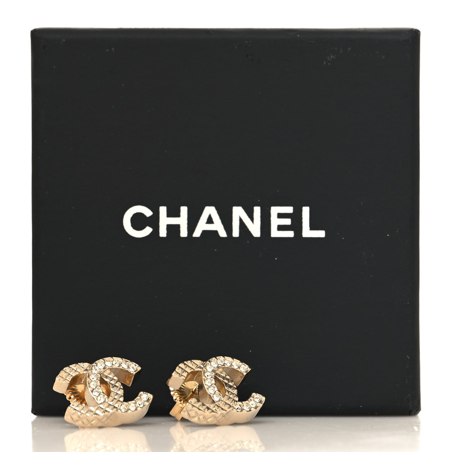 Textured Metal Crystal CC Earrings Gold