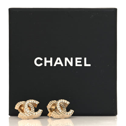 Chanel Textured Metal Crystal CC Earrings Gold 5 of 5