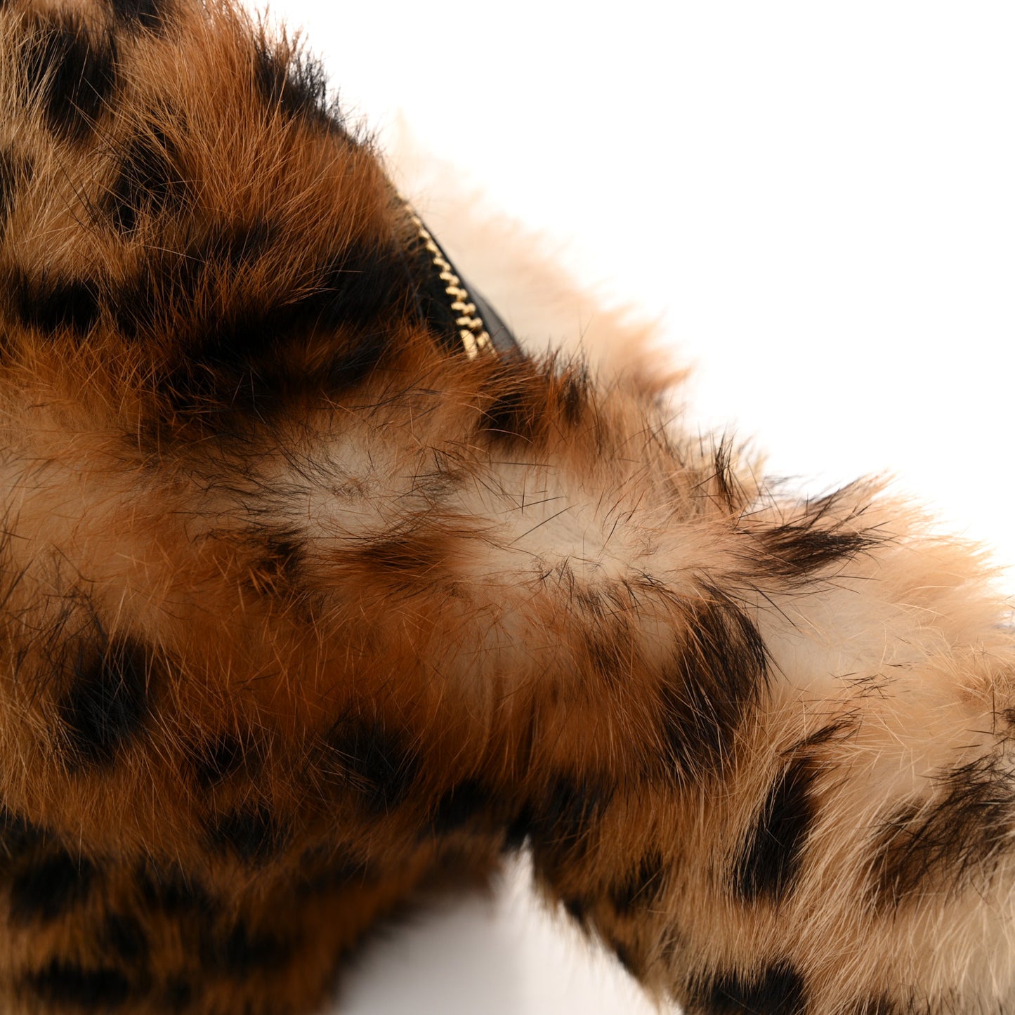 Rabbit Fur Leopard Print Belt Bag Beige