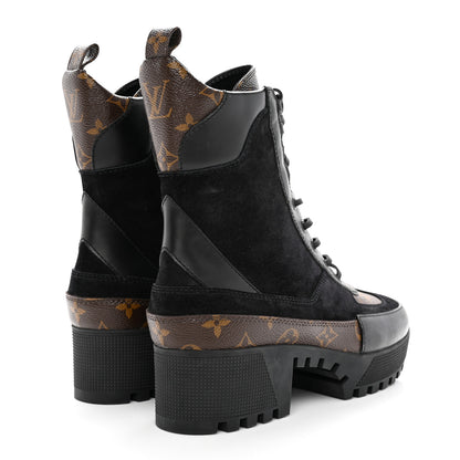 Louis Vuitton Suede Calfskin Monogram Laureate Platform Desert Boots 41 Black 4 of 13
